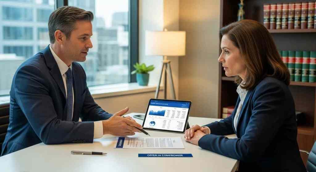 Tax advisor consulting with a client about an Offer in Compromise