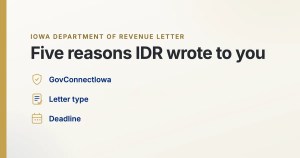 Graphic reading Iowa Department of Revenue Letter, five reasons IDR wrote to you